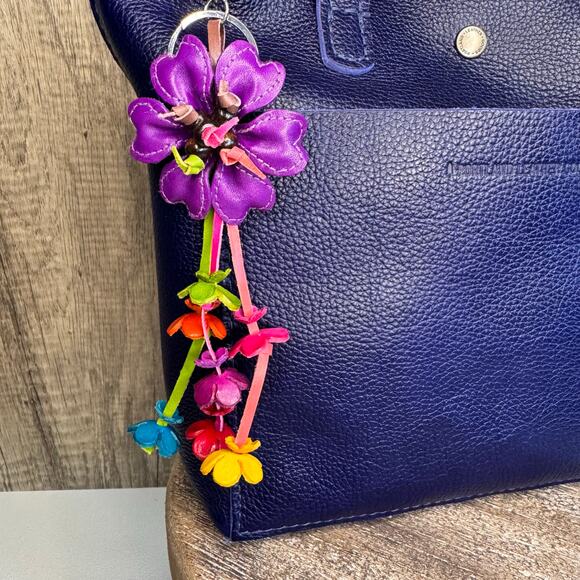 Leather Flower Purse Charm Genuine Leather Bag Charm NEW FAST SHIP - Picture 2 of 6